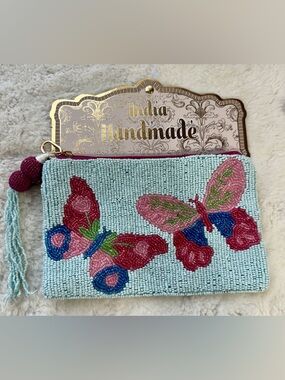 Made in India butterfly beaded pouch